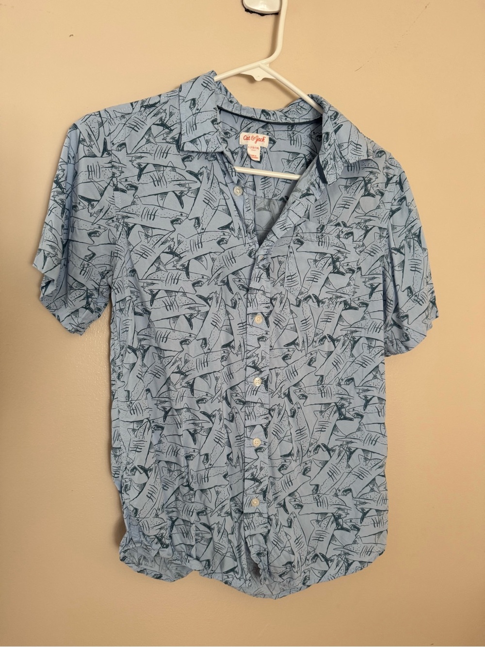 Cat & Jack Light Blue Short-Sleeve Shark Print Button-Down